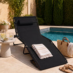 Extra Wide Padded Patio Chaise Lounge Chair, Portable Recliner 8 Positions