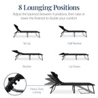 Extra Wide Padded Patio Chaise Lounge Chair, Portable Recliner 8 Positions