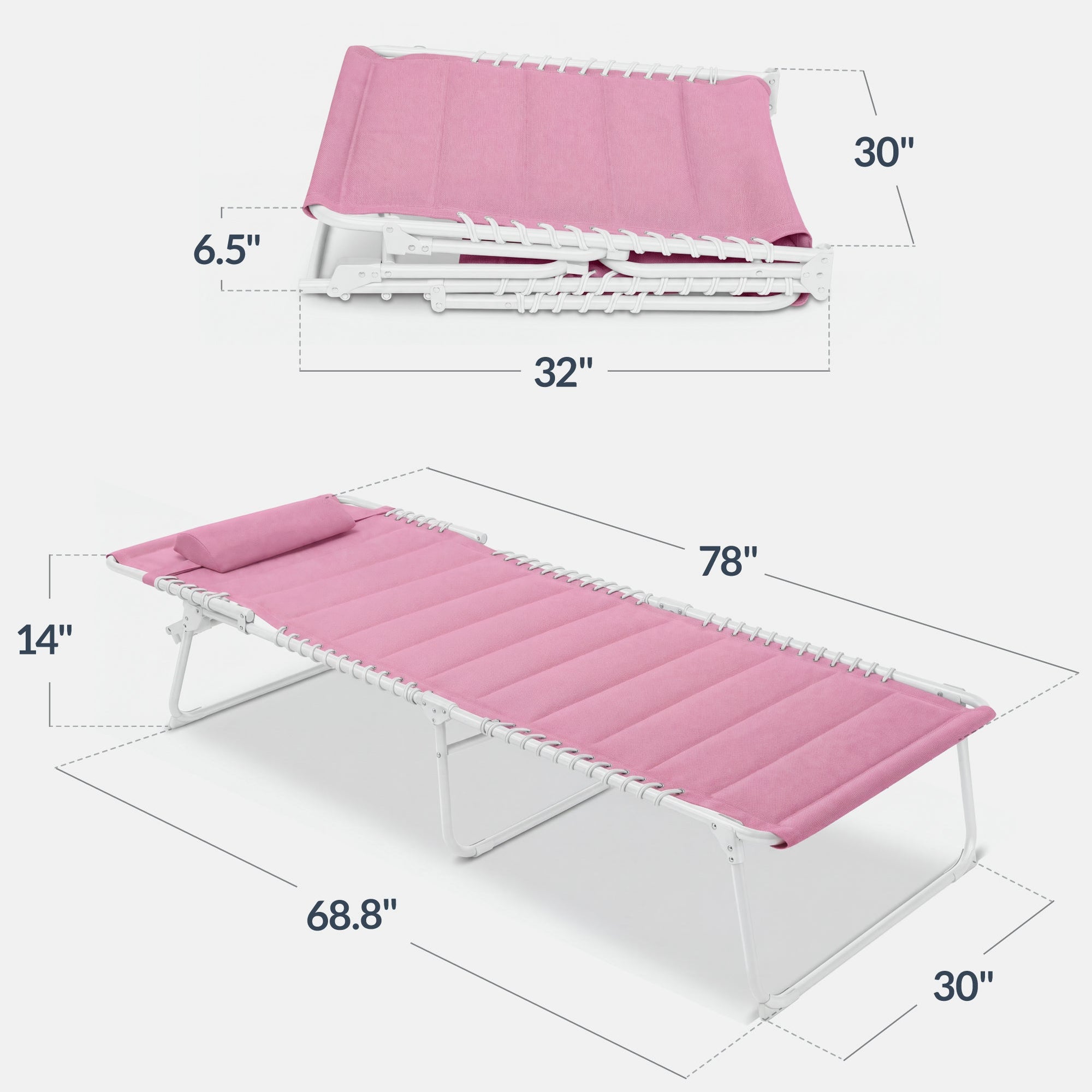 Extra Wide Padded Patio Chaise Lounge Chair, Portable Recliner 8 Positions