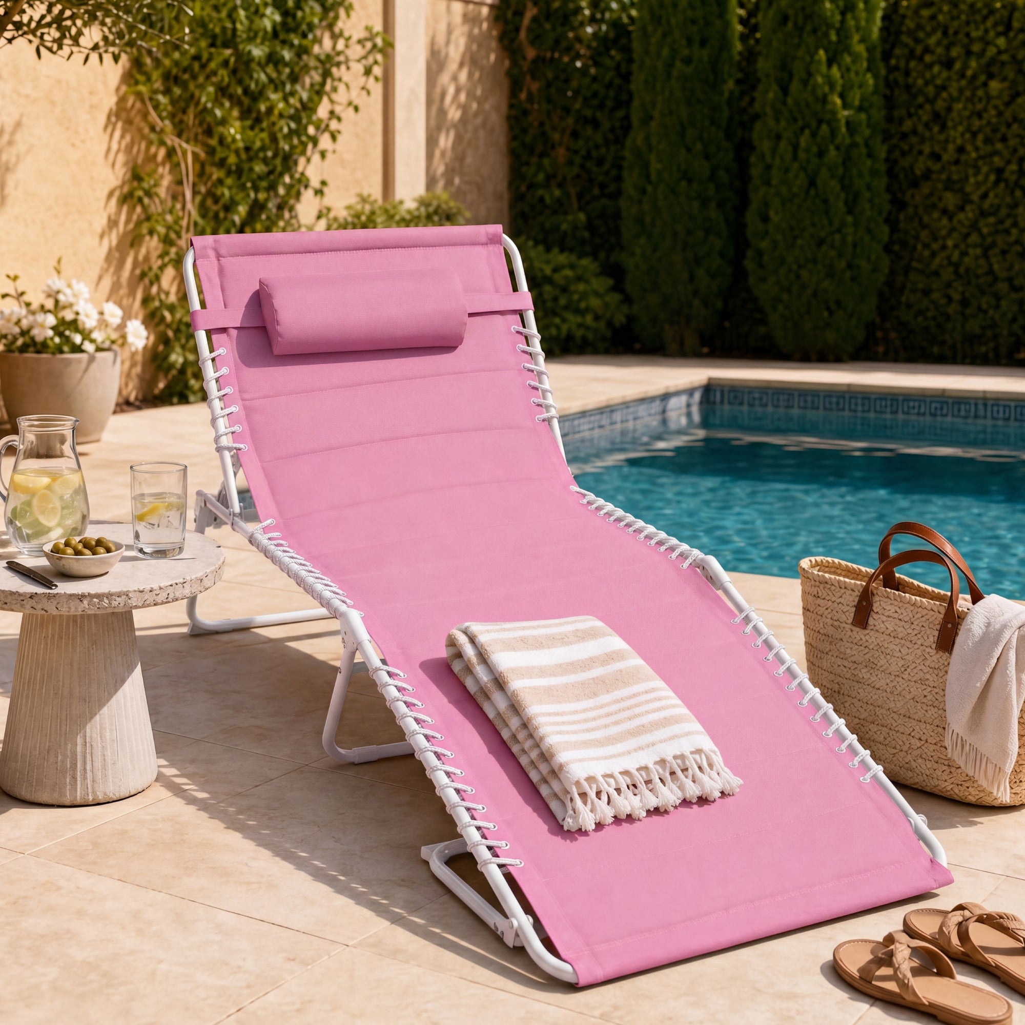 Extra Wide Padded Patio Chaise Lounge Chair, Portable Recliner 8 Positions
