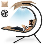 Hanging LED-Lit Curved Chaise Lounge Chair w/ Pillow, Canopy, Stand