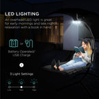 Hanging LED-Lit Curved Chaise Lounge Chair w/ Pillow, Canopy, Stand