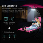 Hanging LED-Lit Curved Chaise Lounge Chair w/ Pillow, Canopy, Stand