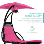 Hanging LED-Lit Curved Chaise Lounge Chair w/ Pillow, Canopy, Stand