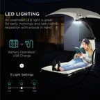 Hanging LED-Lit Curved Chaise Lounge Chair w/ Pillow, Canopy, Stand