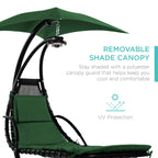 Hanging LED-Lit Curved Chaise Lounge Chair w/ Pillow, Canopy, Stand