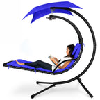 Hanging LED-Lit Curved Chaise Lounge Chair w/ Pillow, Canopy, Stand