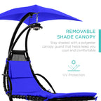Hanging LED-Lit Curved Chaise Lounge Chair w/ Pillow, Canopy, Stand