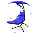 Hanging LED-Lit Curved Chaise Lounge Chair w/ Pillow, Canopy, Stand