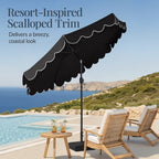 9ft Patio Market Umbrella, Scallop Trim, UV-Fade-Resistant, Crank & Tilt
