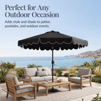9ft Patio Market Umbrella, Scallop Trim, UV-Fade-Resistant, Crank & Tilt