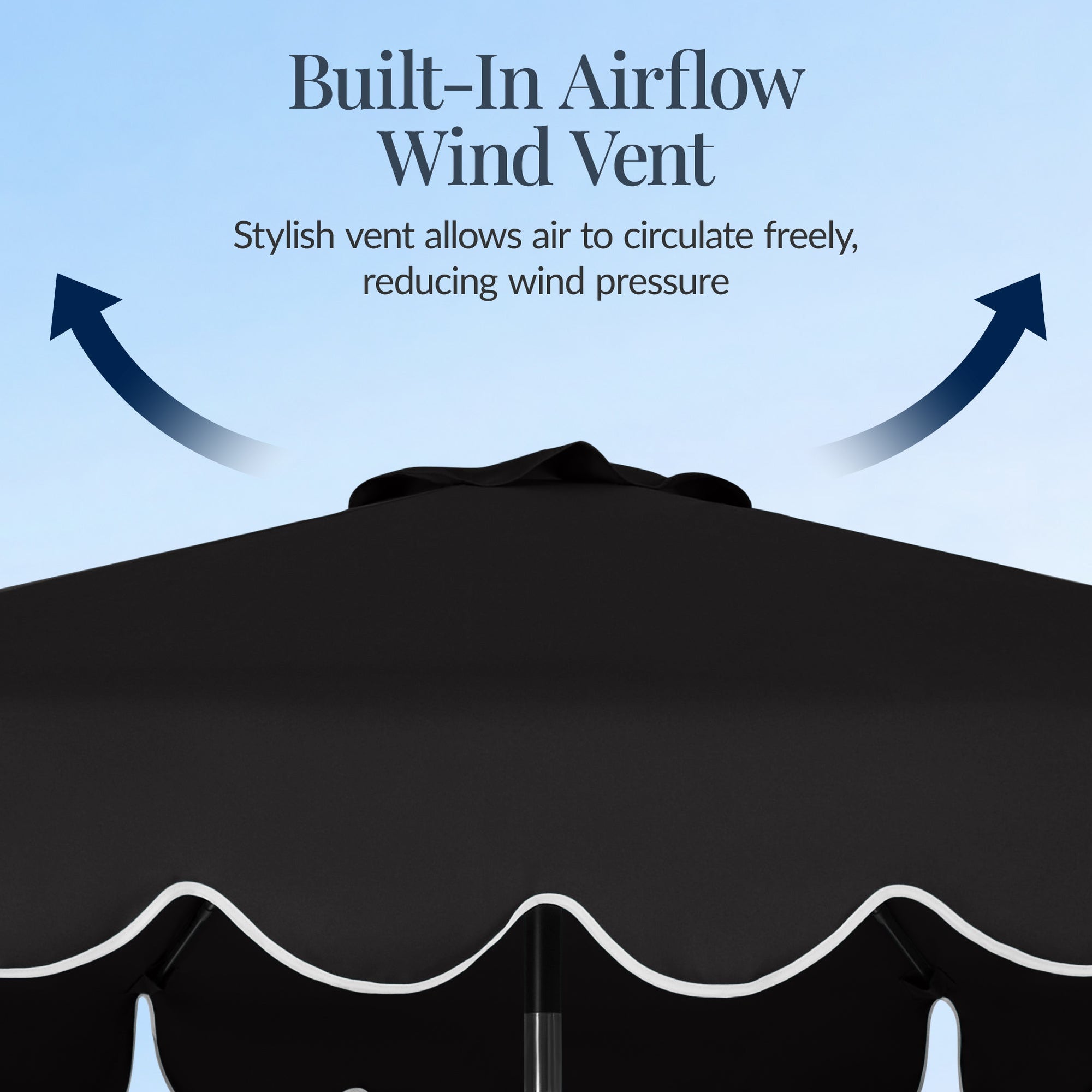 9ft Patio Market Umbrella, Scallop Trim, UV-Fade-Resistant, Crank & Tilt