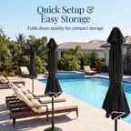 9ft Patio Market Umbrella, Scallop Trim, UV-Fade-Resistant, Crank & Tilt