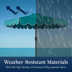 9ft Patio Market Umbrella, Scallop Trim, UV-Fade-Resistant, Crank & Tilt