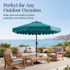 9ft Patio Market Umbrella, Scallop Trim, UV-Fade-Resistant, Crank & Tilt