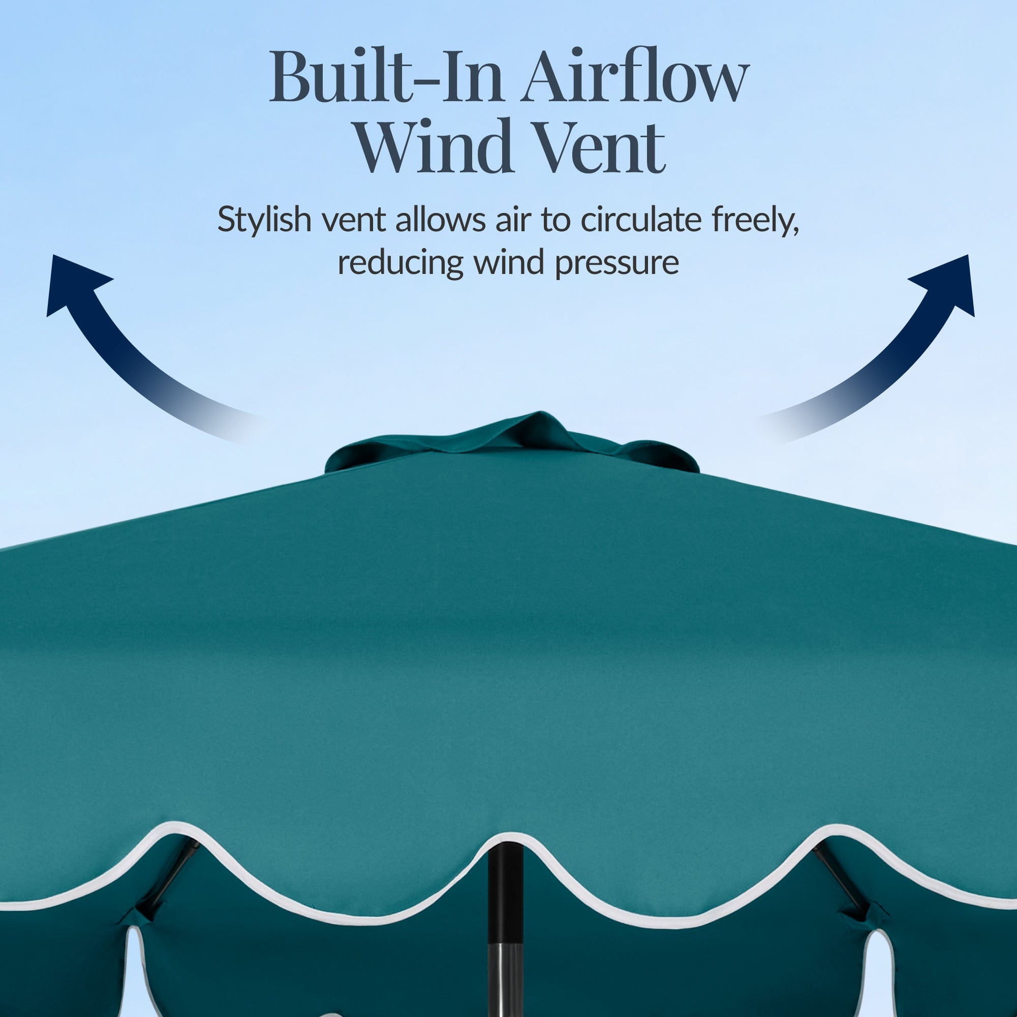 9ft Patio Market Umbrella, Scallop Trim, UV-Fade-Resistant, Crank & Tilt