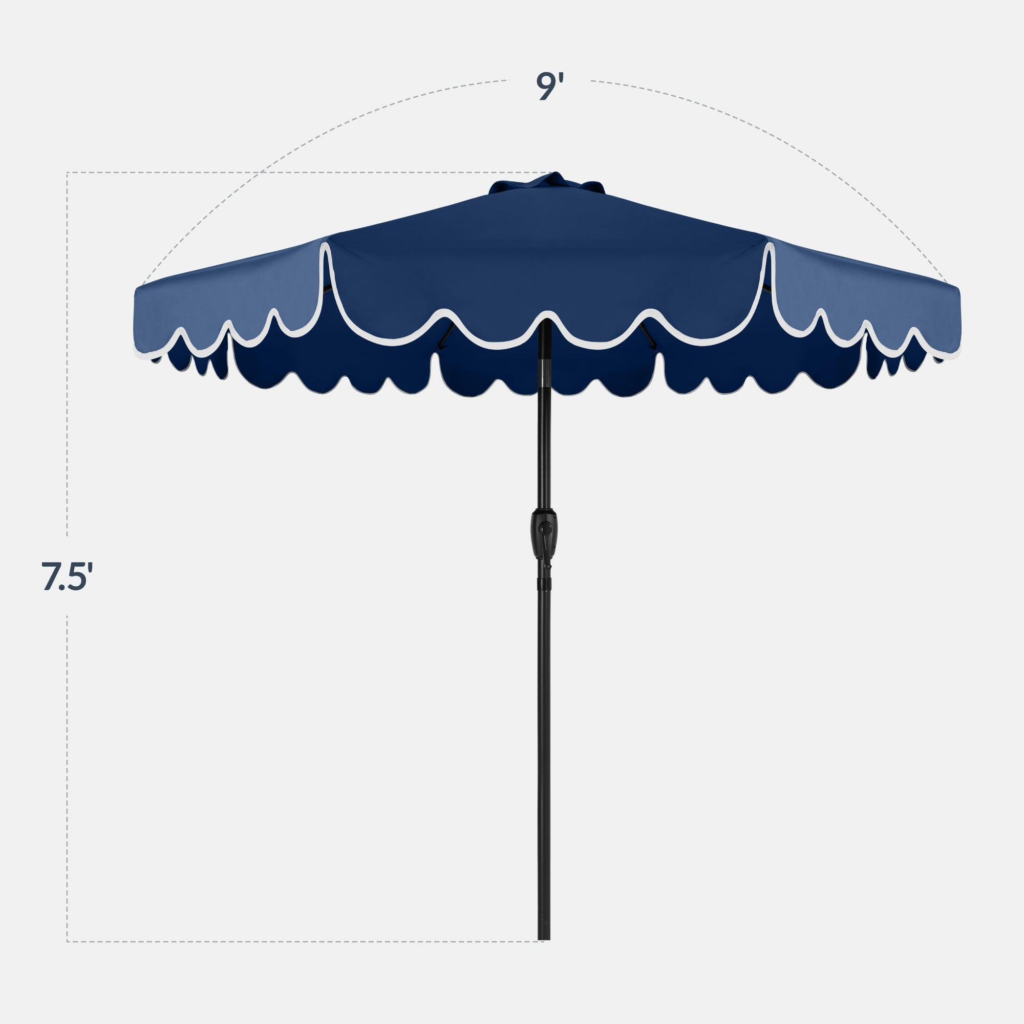 9ft Patio Market Umbrella, Scallop Trim, UV-Fade-Resistant, Crank & Tilt