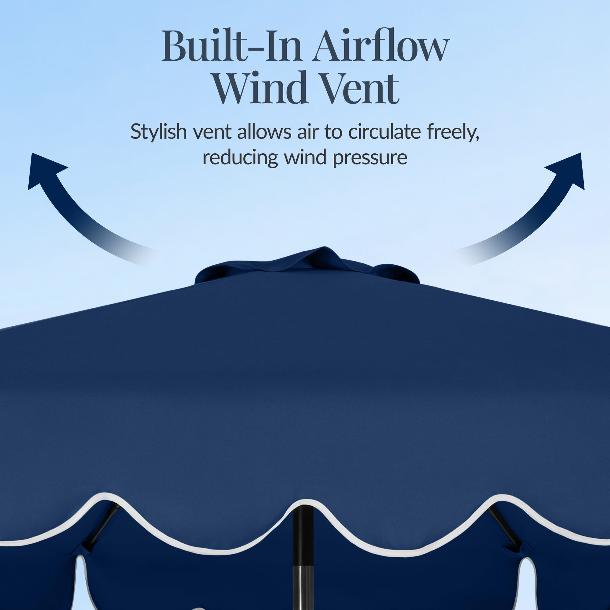 9ft Patio Market Umbrella, Scallop Trim, UV-Fade-Resistant, Crank & Tilt