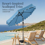 9ft Patio Market Umbrella, Scallop Trim, UV-Fade-Resistant, Crank & Tilt