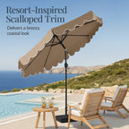9ft Patio Market Umbrella, Scallop Trim, UV-Fade-Resistant, Crank & Tilt
