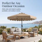 9ft Patio Market Umbrella, Scallop Trim, UV-Fade-Resistant, Crank & Tilt