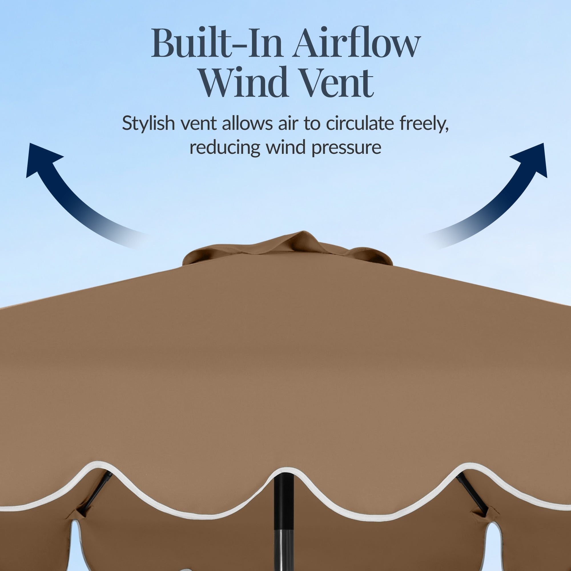 9ft Patio Market Umbrella, Scallop Trim, UV-Fade-Resistant, Crank & Tilt