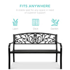 Steel Bench for Outdoor, Patio, Garden w/ Floral Design - 50in