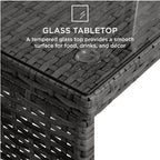 4-Piece Outdoor Wicker Conversation Patio Set w/ 4 Seats, Glass Table Top