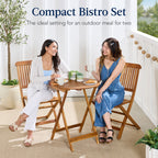 3-Piece Acacia Wood Bistro Set w/ Folding Table, 2 Chairs