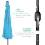 Solar LED Lighted Patio Umbrella w/ Tilt Adjustment, UV-Resistant - 10ft