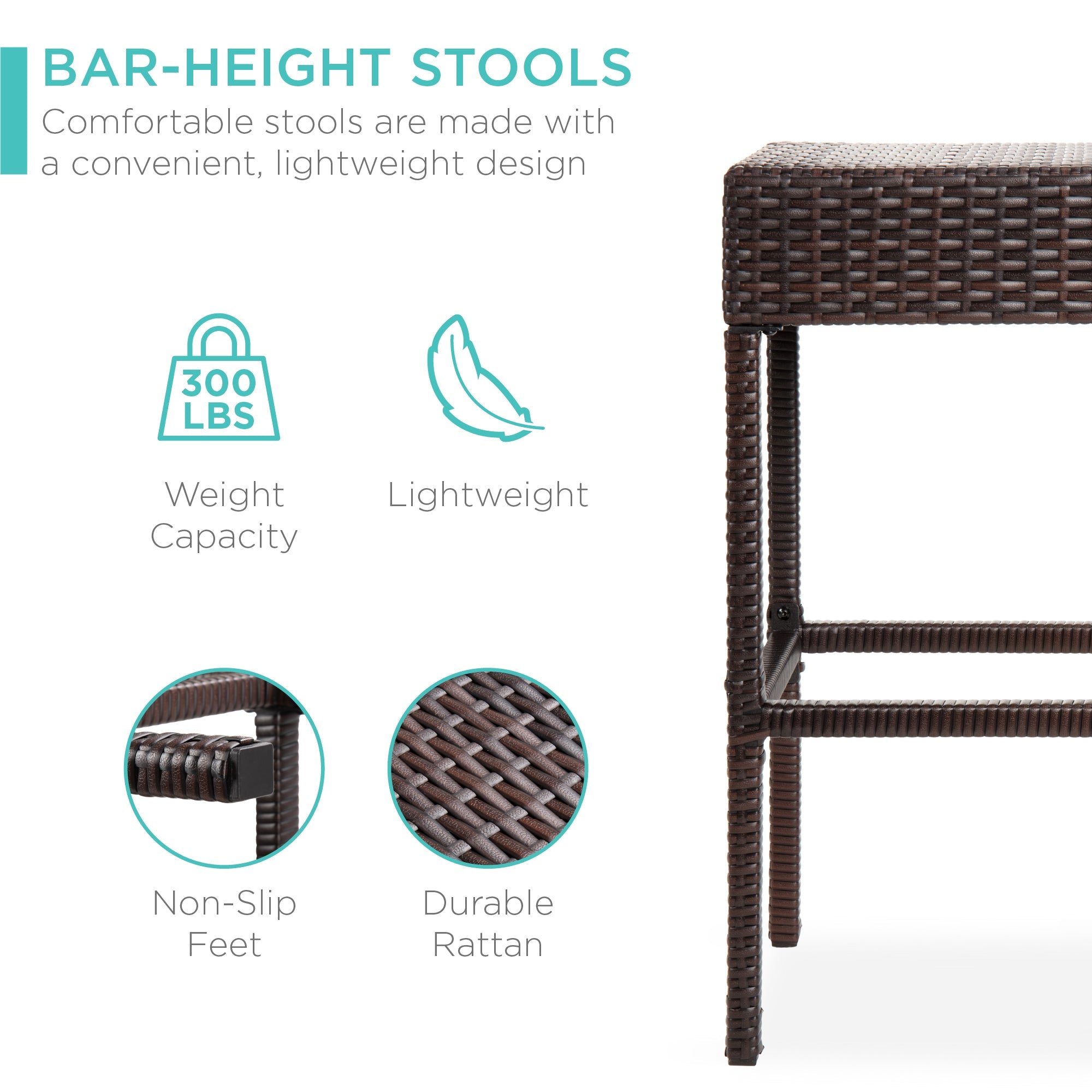 5-Piece Wicker Bar Set w/ 4 Stools, Built-In Bottle Opener, Hidden Storage