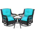 3-Piece Patio Wicker Bistro Furniture Set w/ 2 Swivel Rocking Chairs, Table