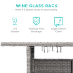 Outdoor Wicker Bar Counter Table w/ 2 Steel Shelves, 2 Rails