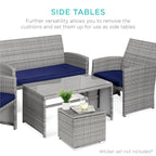 Set of 2 Wicker Ottomans, Multipurpose w/ Removable Cushions, Steel Frame