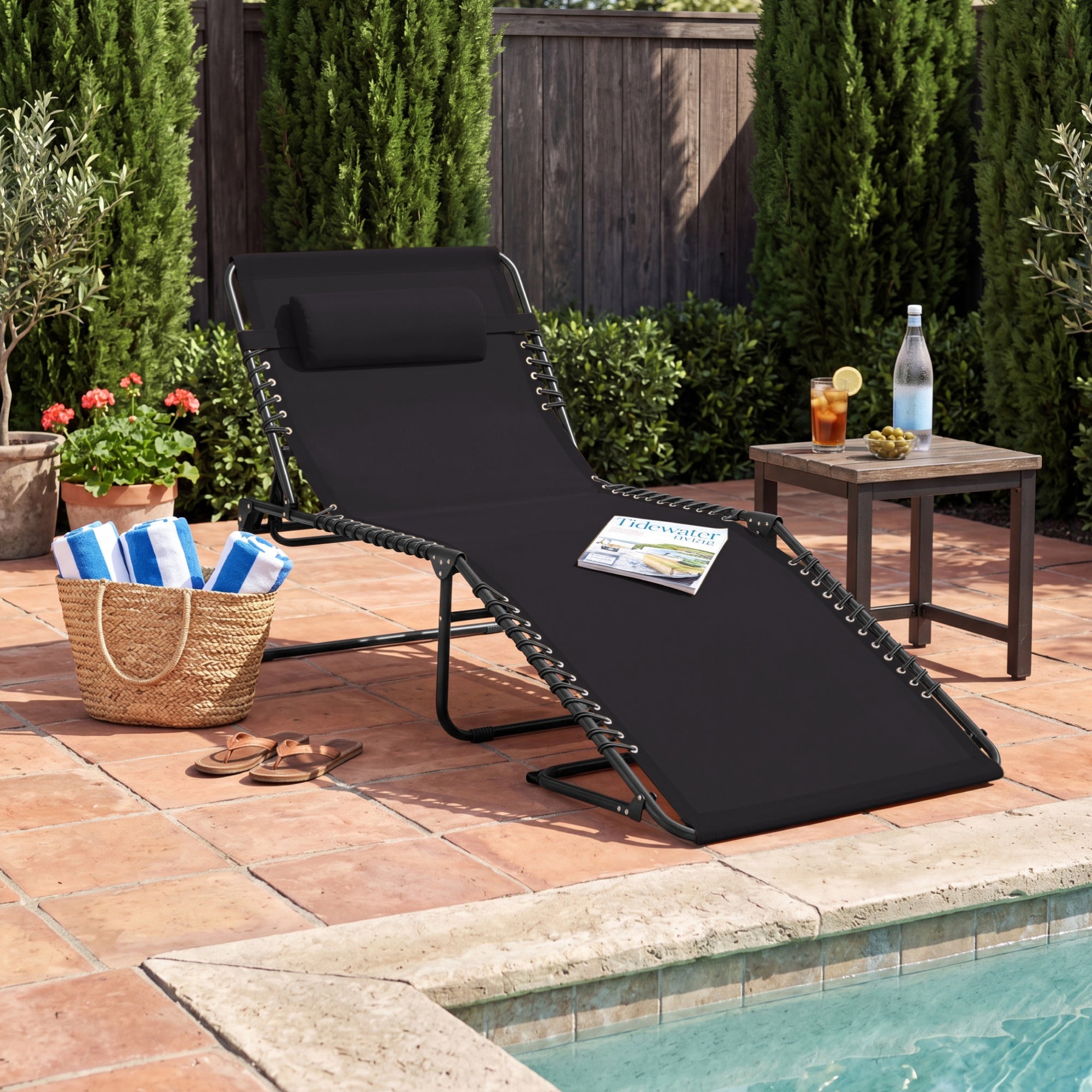 Portable Patio Chaise Lounge Chair Outdoor Recliner w/ Pillow