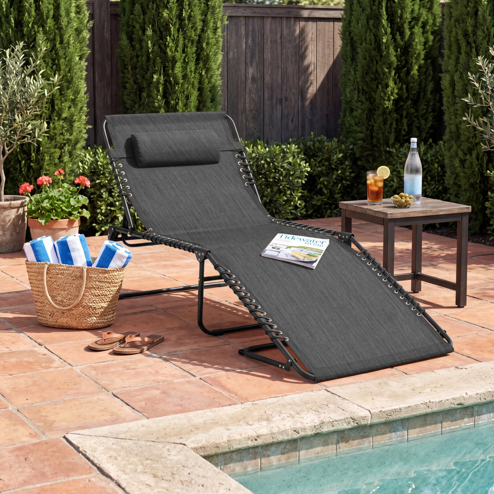 Portable Patio Chaise Lounge Chair Outdoor Recliner w/ Pillow
