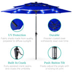 3-Tier Solar Patio Umbrella w/ LED Lights, Tilt Adjustment, Crank - 10ft