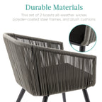 Set of 2 Outdoor Woven Wicker Patio Dining Chairs, 250lb Capacity