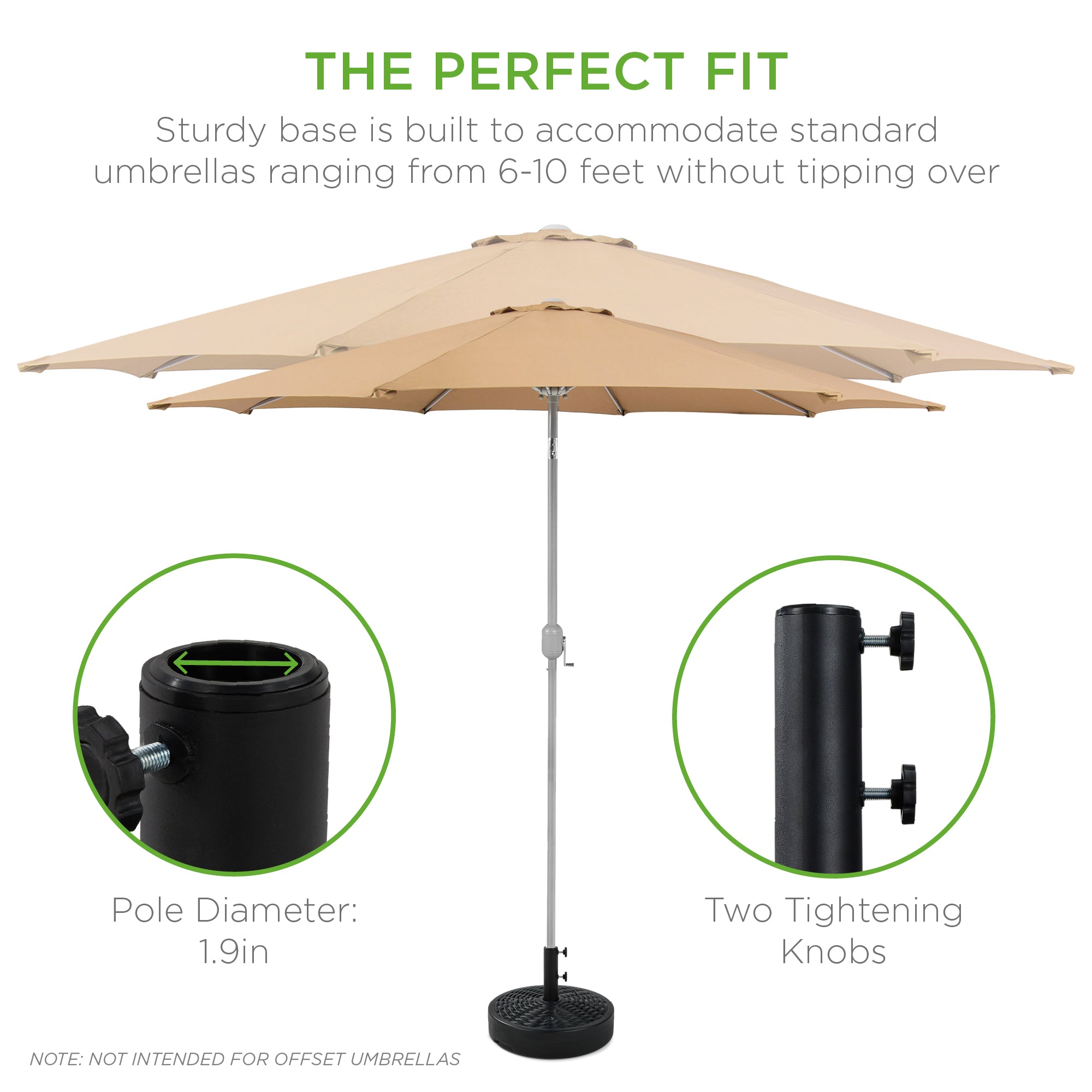 Plastic Patio Umbrella Base Pole Holder Accessory w/ 2 Adjustable Knobs