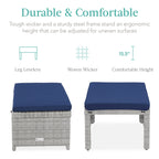 Set of 2 Multipurpose Wicker Ottomans w/ Removable Cushions, Steel Frame