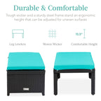 Set of 2 Multipurpose Wicker Ottomans w/ Removable Cushions, Steel Frame