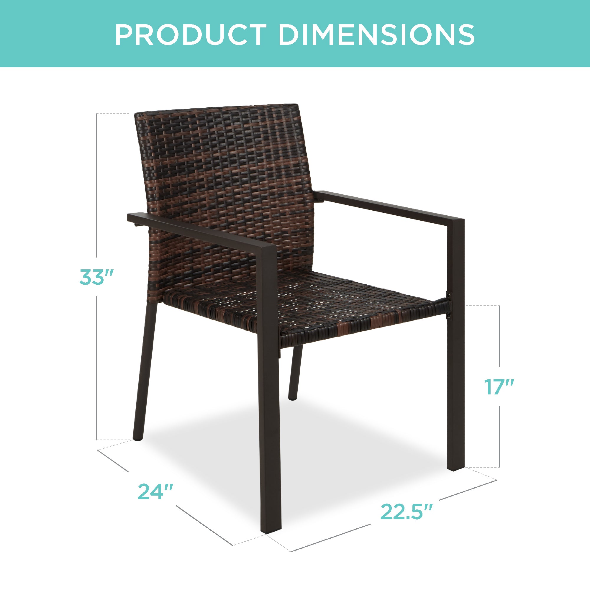 Set of 2 Stackable Wicker Chairs w/ Armrests, Steel Accent Furniture