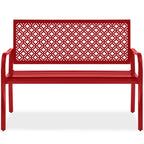 Indoor Outdoor Steel Bench w/ Geometric Backrest, Foot Levelers