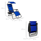 Folding Zero Gravity Recliner Patio Lounge Chair w/ Canopy, Side Tray