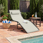 Portable Patio Chaise Lounge Chair Outdoor Recliner w/ Pillow