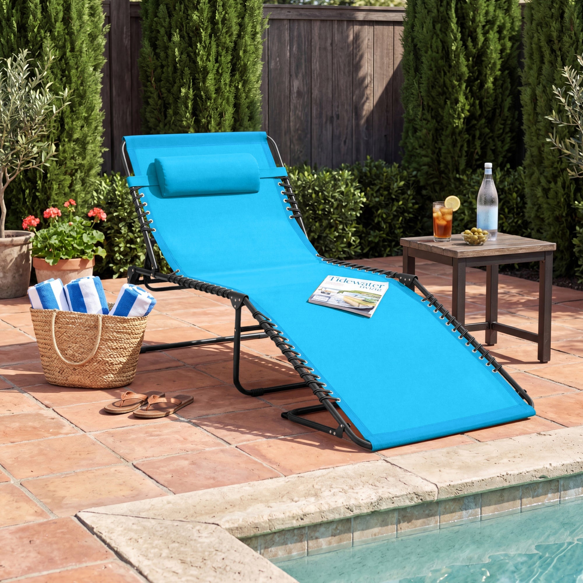 Portable Patio Chaise Lounge Chair Outdoor Recliner w/ Pillow