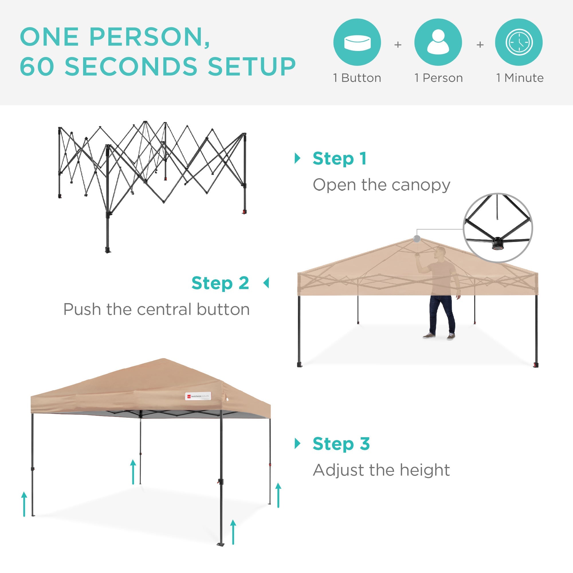 One-Person Setup Instant Pop Up Canopy w/ Case, 4 Weight Bags - 10x10ft