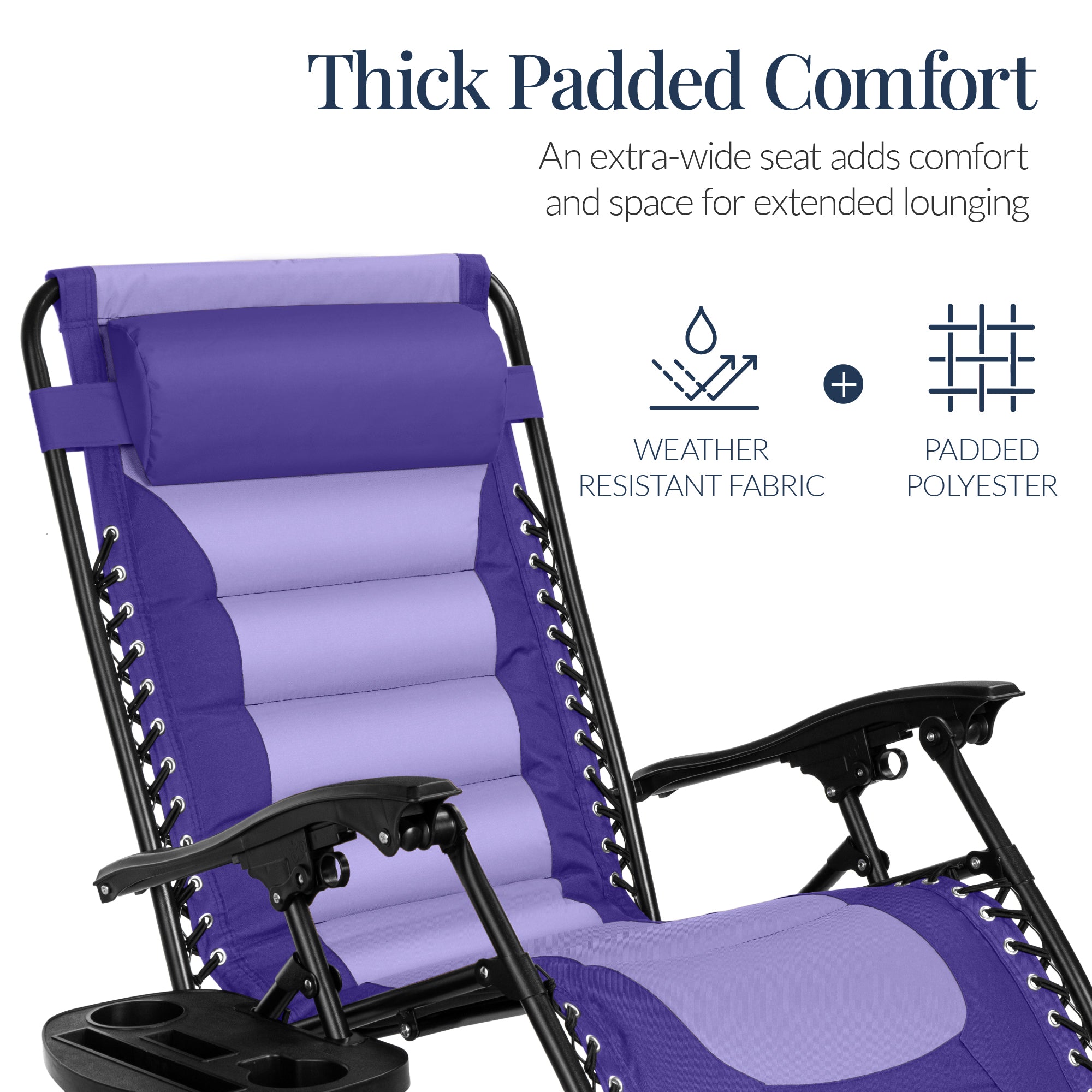 Oversized Padded Zero Gravity Chair, Folding Recliner w/ Headrest, Side Tray