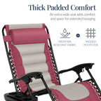 Oversized Padded Zero Gravity Chair, Folding Recliner w/ Headrest, Side Tray