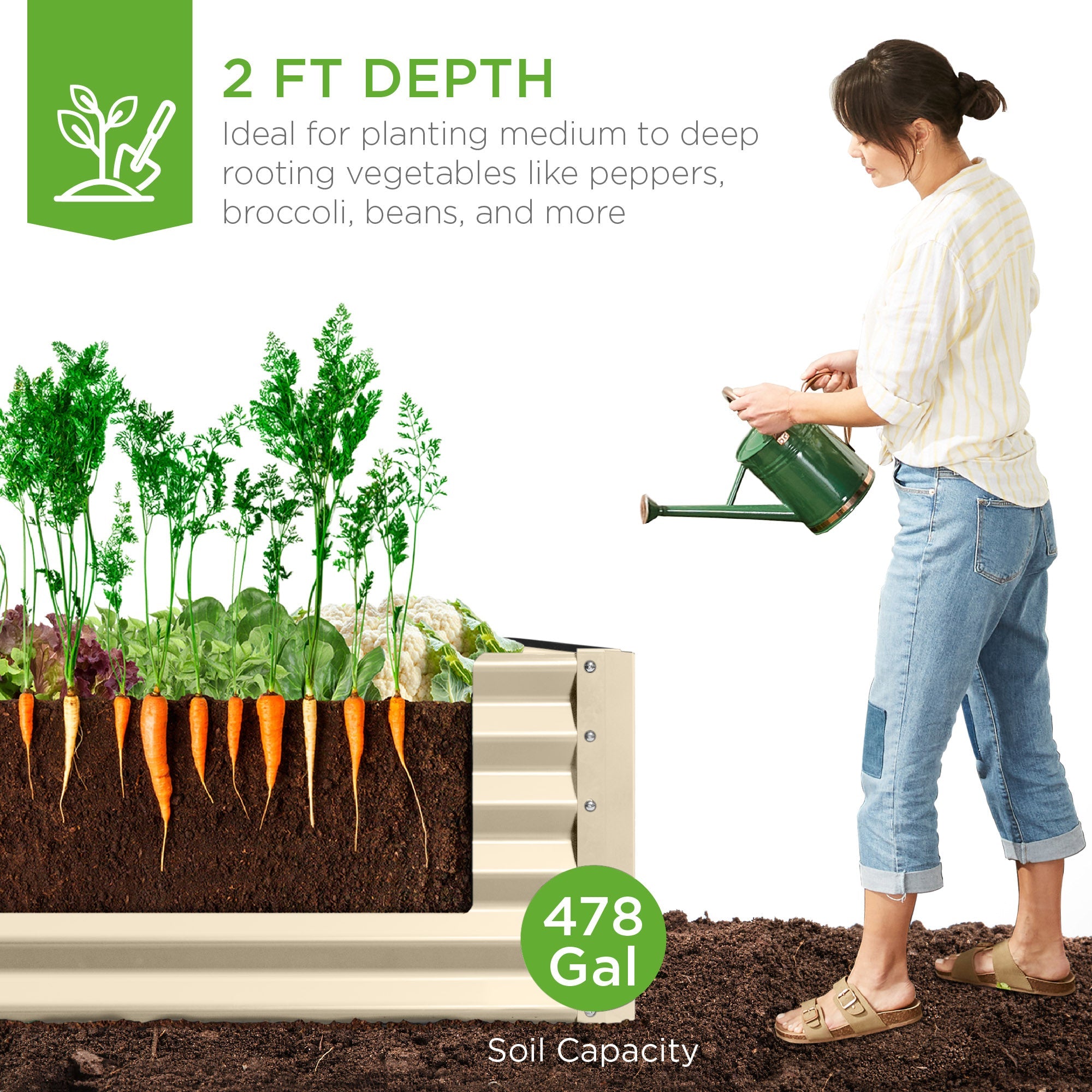 Outdoor Metal Raised Garden Bed for Vegetables, Flowers, Herbs - 8x4x2ft